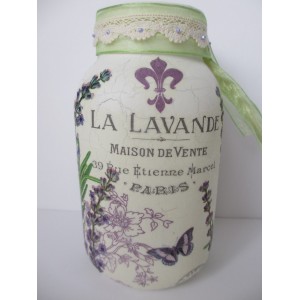 Decorative Glass Large Mason Jar Hand Painted & Decoupaged French Lavender   123285899289